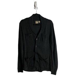 All-Son Men's Charcoal Gray Button-Down Wool Knit Cardigan